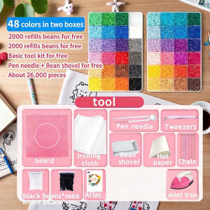 DIY Perler Beads 24/48 Colors Fuse Puzzle Beads Kit with Pegboards Ironing Paper for Kids