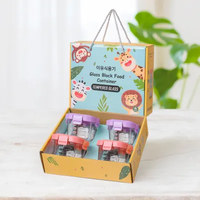 Aveline 6 in 1 & 4 in 1 Set Tempat Mpasi Kaca Hampers Baby Gift Set Wadah Mpasi Kaca Kado Lahiran Bayi + Sendok Mpasi Silicon Bayi / Mpasi Glass Baby Food Container