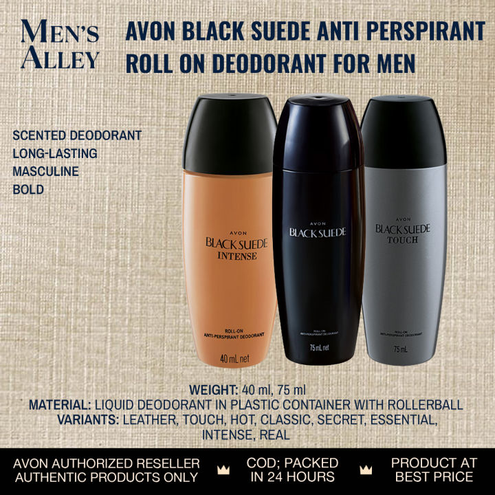 Avon Black Suede, Musk, Feelin Fresh Anti Perspirant Roll On Deodorant For  Men 75ml, 40ml Classic, Touch, Leather, Intense, Hot, Essential, Real 