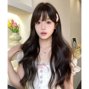 วิกผมหญิง วิกผม วิกผมลอน แฮร์พีชผมลอน ผมลอนคลื่นเล็ก หน้าม้าซีทรู สีน้ำตาลเข้ม ยาว68 cm แถมฟรีเน็ตผมและหวี พร้อมส่งเร็ว