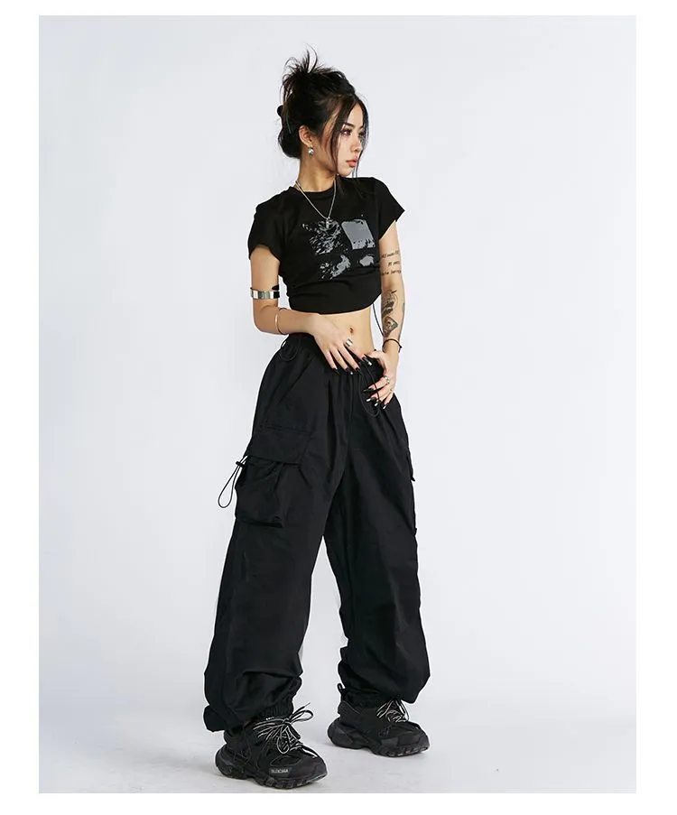 y2k Cargo pants for girls women Korean style high waist Summer Relaxed Slim  High Street Multi Pocket Straight Tube Workwear trousers