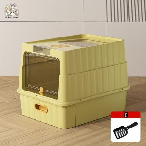 กระบะทรายแมว ห้องน้ำแมว  ห้องน้ำแมวอัตโนมัติพร้อมลิ้นชัก ห้องน้ำแมวแบบปิดพร้อมฝาปิด พร้อมที่ตักทราย 48*35*35