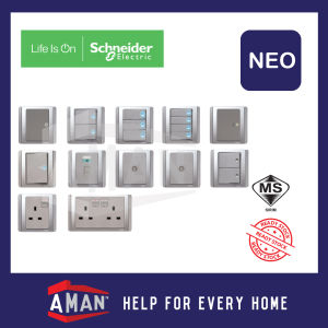 Schneider Neo Series Grey Silver LED Switches Socket 13A 20A Double Pole Air Cond Water Heater SIRIM