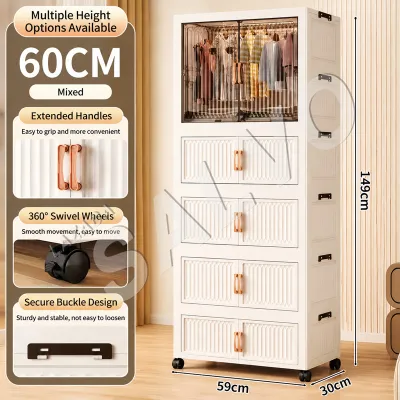 SALVO Folding Stackable Wardrobe Plastic Cabinet For Clothes High Capacity Durabox For Baby Clothes Toy With Big Wheels