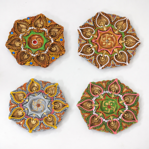 Clay Diya Rangoli Plate with 7 Wick Oil Lamp | Handcrafted Diwali Pooja & Festival Décor | Lighting Diya (8 Inch | Pack of 1 Pc)