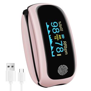 Pulse Oximeter Rechargeable Blood Oxygen Meter Finger Pulse Ooximeter with Respiratory Respiration Rate Monitor Oximetry for Sports Aviation Use Only (Pink)