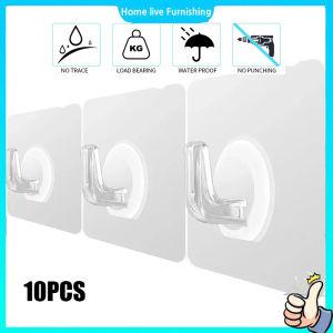 Adhesive Wall Hooks 10PCS Transparent Strong Self Adhesive Door Wall Hanger Hook Sticky Waterproof Kitchen Bathroom Storage Organizer Rack