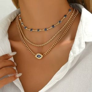 OEUVR 3Pcs Alloy Devils Eye Necklace Set Devils Eye Tassel Metal Chain Necklace Elegant Multi-layer Punk Gothic Necklace Girls