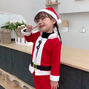 Kids Santa Claus Costume Childrens Deluxe Flannel Santa Outfits Girls And Boys Christmas Festival Cosplay Xmas Santa Claus Suit