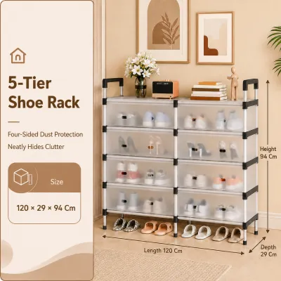 KUKI 2/4/5/6/7Layers Shoe rack organizer with cover Dustproof Waterproof Shoes Storage Indoor and outdoor