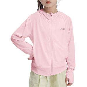 Rolanko Girls Summer Jacket with Thumbholes Long Sleeve Sun Protection Quick Dry Zipper Hoodie Kids Rash Guard Tops 5-12Years