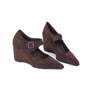 Suede Pointed-Toe Wedge Heels Korean Version Of Net Red Shoes Wedge High-Heeled Sandals Banquet Scrub Shoes