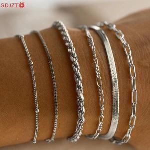 🚚【Local Express Delivery】🚚 6Pcs Fashion Chain Link Bracelets Set For Women Metal Snake Chain Twist Cuban Bracelet Punk Jewelry Gifts