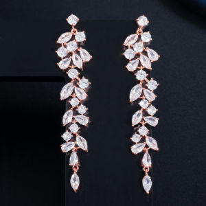 SEQUITO Sparkling Rose Gold Silver Color Pave Setting Hight Quality AAA Cubic Zircon Big Evening Party Super Long Drop Dangle Crystal Women Earrings SE774