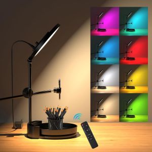 Desk Ring Light with Stand55W Dimmable Full Screen Ring Lightwith Rotating StoragePen Holder StandPhone Holder&Controller (Black-RGB 10.5)