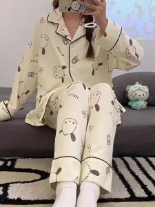 Cute Pacha dog pajama girl spring and autumn long sleeve cartoon student dormitory home suit  可爱帕恰狗睡衣女春秋季长袖卡通学生宿舍家居服套装