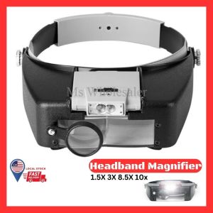LOCAL STOCK Headband Magnifier 1.5X 3X 8.5X 10x with Led Light Head Lamp Magnifying Glass Tool Jeweler Loupe With Led Lights for Watch Repair Arts & Crafts