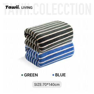 Tawii. Bath Towel for Adult Color Block Striped Soft Bath Towel Coral Fleece Household Beach Towel
