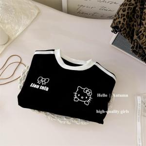 Christmas gifts Halloween Hello Kitty Girls Autumn Casual T Shirt Sanrio New Cartoon Anime Hoodie Pants Childrens Comfortable Spring Autumn Fashion Tops
