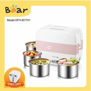 Original Bear Electric Heated Lunch Box Mini Double layer Stainless Steel Inner Rice Cooker Portable Heating Cooking Pot DFH-B17H1