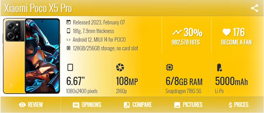 Xiaomi Poco X5 Pro 5G 8GB/256GB Yellow Dual SIM 22101320G