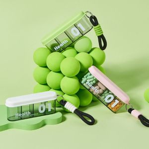 SKYJS Long strip 4Grid Pill Case Pocket Stylish Moistureproof Medicine Vitamin Holder Creative Rotatable Pill Organizer Travel