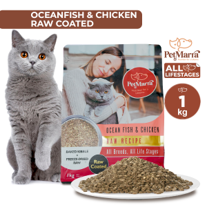 PetMarra Raw Coated Recipe Adult Cat and Kitten Dry Food Oceanfish Chicken 1kg - PetMate