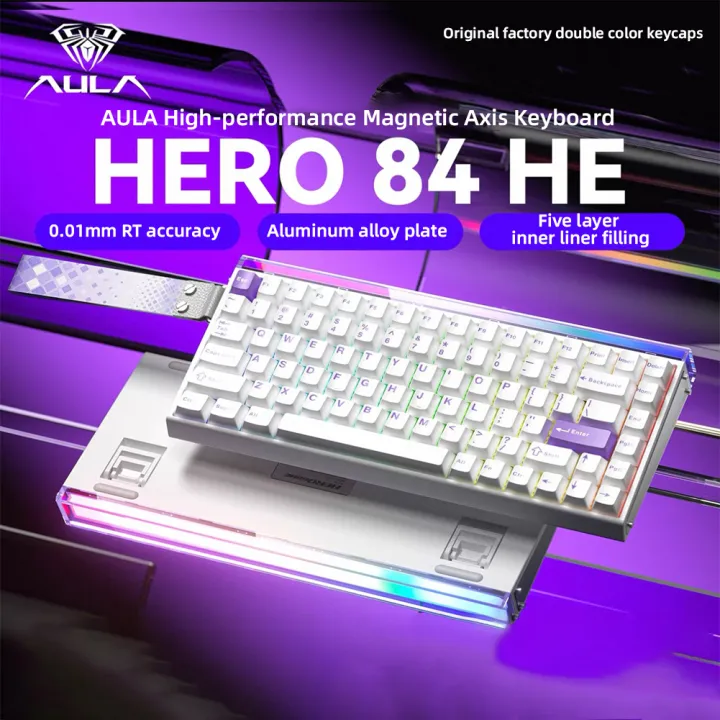 AULA HERO 84HE Wired High Performance Esports Gaming Keyboard The RT Adjustment Precision Can Reach 0.01mm With RGB Neon Light Box For Desktop Computers and Laptops