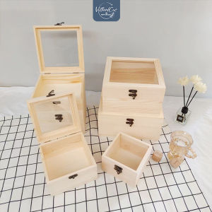 Hộp gỗ trơn nắp thủy tinh trong suốt dùng đựng trang sức quà tặng hộp quà...