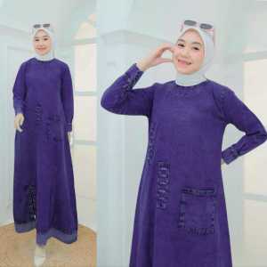 Gamis Jeans Briska Maxy / Dress Light Snow / Baju Muslim / Pakaian Wanita Model Terbaru / Fashion Muslim / Pakaian Wanita Terlaris / Jeans Terkini