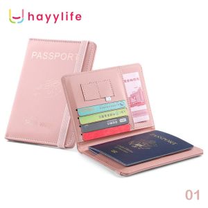 hayylife Organiser Dokumen - Penutup Passport Kulit PU Perlindungan RFID Slot Kartu Multi-Fungsi Sarung Passport dan Dokumen HL-AGB904