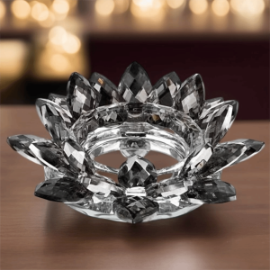 WARM Thicken Lotus Candle Holder Non-slip Colorful Crystal Lotus Ornament European Style Elegant Design Clear Lotus Figurine Home Decor