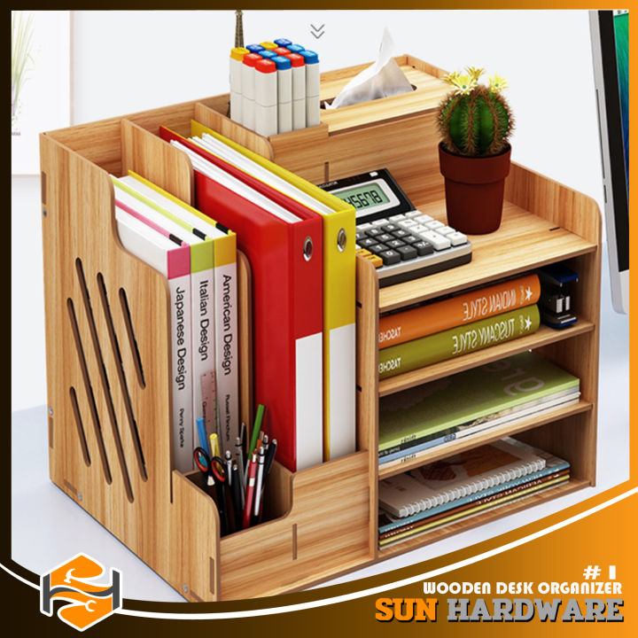 Desk Organizer Large Shelf Multi Compartments Units Wood Desktop