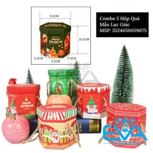 Combo 5 Hộp Đựng Quà Giáng Sinh Hình Bát Giác / Hộp Giấy Đựng Quà Noel Tám Cạnh Octagonal Nhiều Hoạ Tiết