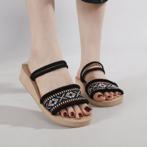 [Free Shipping] Versatile Sandals For Summer Featuring A Faux Straw Weave Design Korean-Style Suitable For Outdoor Wear Slip-On Style Beach Sandals Linen Fashion And WomenS Sandals With A Linen Sole