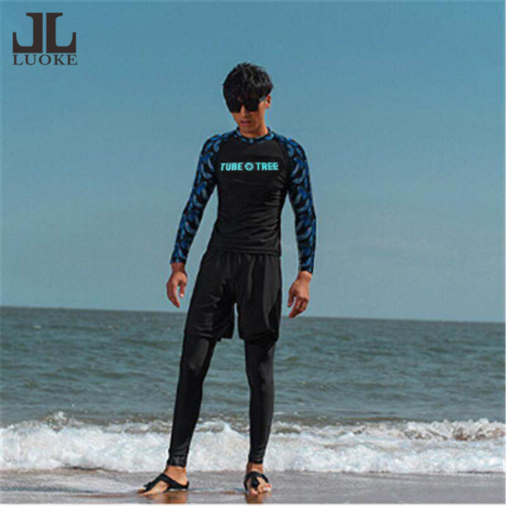 Luoke 3pcs(Top+Shorts+Pants) Long sleeved trousers swimming suit