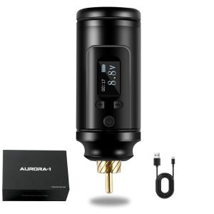 Aurora-1 1500mAh Tattoo Wireless Tattoo 4V-12V OLED Screen Timer Display Screen Mirroring Lightweight Tattoo Power Supply for Wireless Tattoo Tattoo Machine RCA Black
