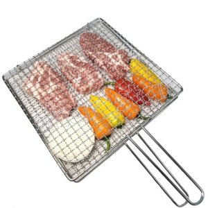 Stainless Steel BBQ Grill Mesh with Handle D1  Stainless Steel Folding Grill 28.5cm x 28.5cm
