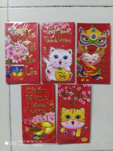 COMBO 10 XẤP BAO LÌ XÌ BÓNG ĐẸP IN NHŨ KT 16X9CM (6 CÁI/XẤP)