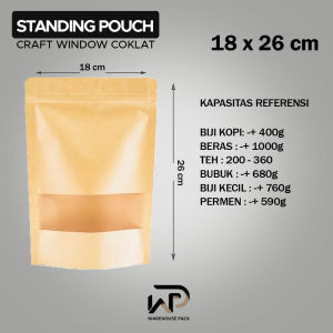( 10 pcs ) Standing Pouch Kraft Paper Window Coklat | Ziplock Kraft Paper | Kemasan Kopi | Kemasan Paper Ziplock | Standing Pouch