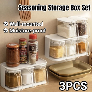 Condiments Container Seasoning Storage Box Organizer Kitchen Seasoning Tank Jar Set Wall-mounted