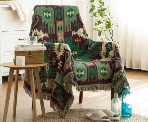 [HCM]Thảm Thổ Cẩm Phong Cách Bohemian Thảm Vintage 180x230cm 130x180cm Khăn phủ sofa hoạ tiết xanh cổ điển sang trọng Thảm picnic đa năng