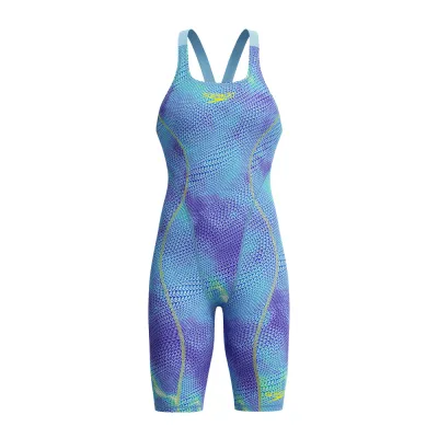 Speedo Girls Fastskin Hyperspark Printed Openback Kneeskin Under Current/ Sugar Blue_8-00523518780