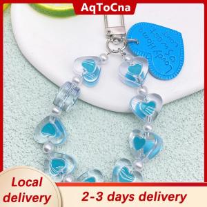 [COD] AqToCna Ship within 24 hours Crystal Love Heart Lanyard Anti-Lost Bracelet For Mobile Phone Case Wrist Strap Car Keychain Cute Phone Charm