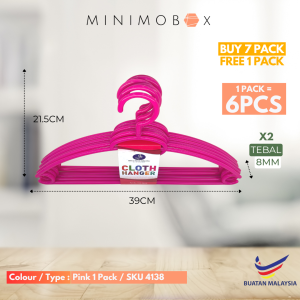 [Buy 7 Pack Free 1 Pack] Hanger Baju (6pcs/pack) Clothes Hanger 360 Penyangkut Baju Plastik Premium Quality Hanger Non Slip
