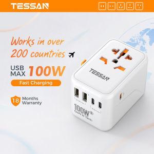 TESSAN Universal Travel Adapter 100W PD GaN Fast Charge Adapter Power Adapter with Type C Travel Plug