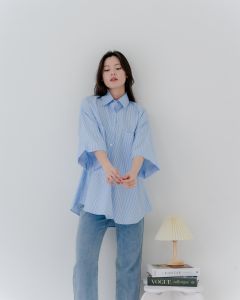 Dofy Shakira Top 017 / Atasan Kemeja Wanita Motif Salur / Korean Top Basic Fashion