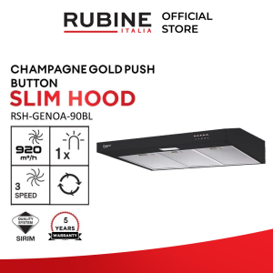 RUBINE RSH-GENOA-90BL Slim Hood 3 Extraction Speed with 5-Layer Aluminium Grease Filter