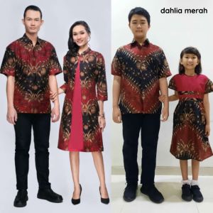BATIK COUPLE MODERN PASANGAN KELUARGA AYAH ANAK KEBAYA SARIMBIT TUNIK JUMBO IBU DRESS DAHLIA POLA MERAH