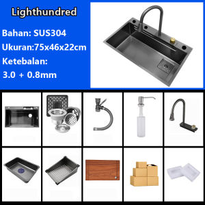 Lighthundred 100% Original Kitchen Sink Stainless/Bak Cuci Piring 1 Bowl / Bak Cuci Piring Stainless Hitam Bak Cuci Piring Minimalis